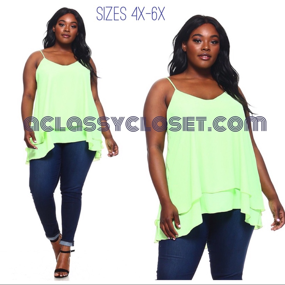 Available in 4X-5X-6X: Lime Flutter Tank
